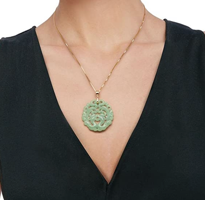 14K GOLD &amp; JADE PHOENIX PENDANT
