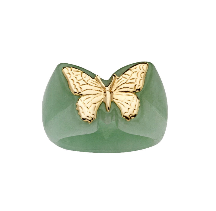14K GOLD &amp; JADE BUTTERFLY RING