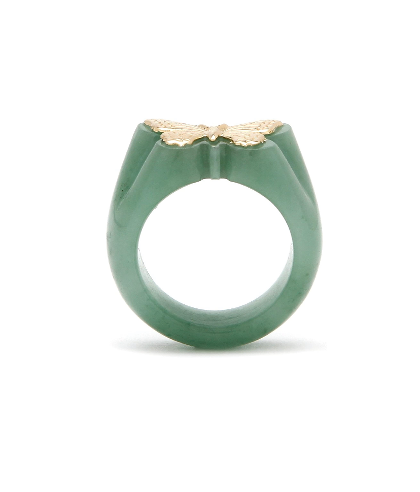 14K GOLD &amp; JADE BUTTERFLY RING
