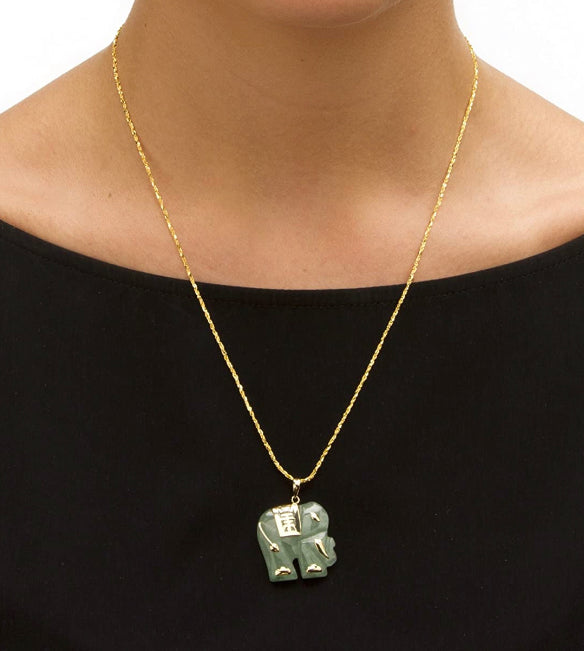 14K GOLD &amp; JADE ELEPHANT PENDANT
