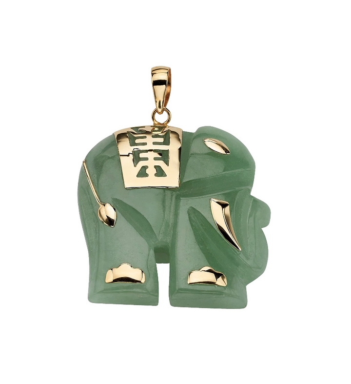 14K GOLD &amp; JADE ELEPHANT PENDANT